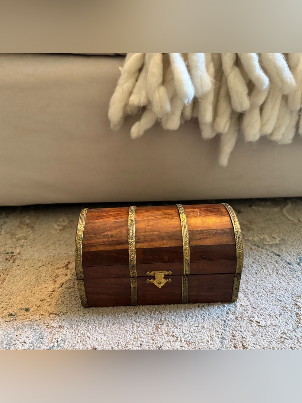Wooden Jewelry Treasure Chest with Brass Trim - Brown